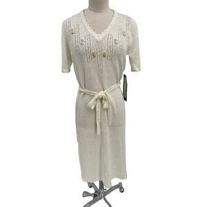 NWT Vintage Joni Blair Dress Boucle Knit Sweater Embroidered Flowers Medium